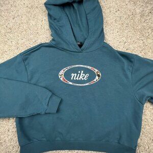 Nike Hoodie Womens Medium Blue Floral Sweater Gym Casual Pullover Long Sleeve